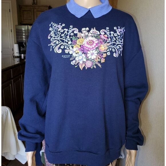 Morning sun Sweaters - Women's vintage‎ blue Flower Floral Rose Sweater